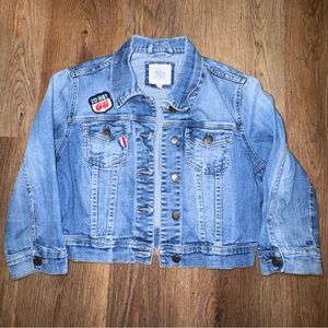 Juniors Heritage 81 Forever 21 Denim Trucker Jacket Light Wash Patched Americana